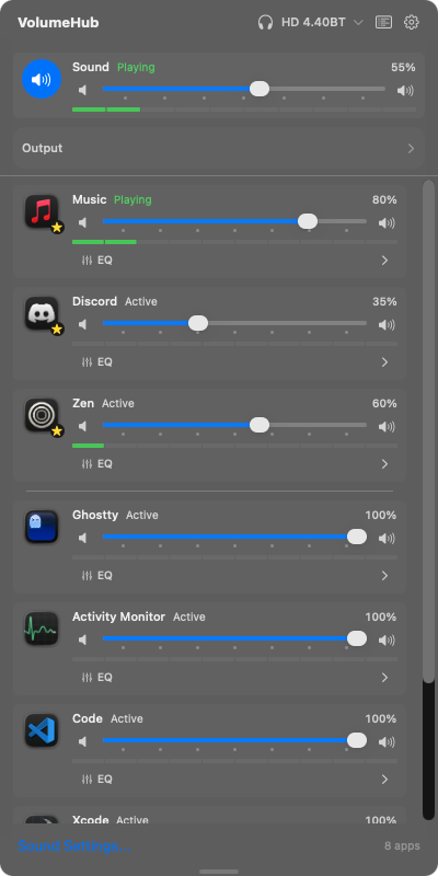 VolumeHub — Per-App Volume Control for macOS